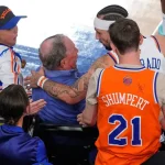 Knicks guard almost crashes into Michael Bloomberg chasing loose ball in NBA Finals Game 3