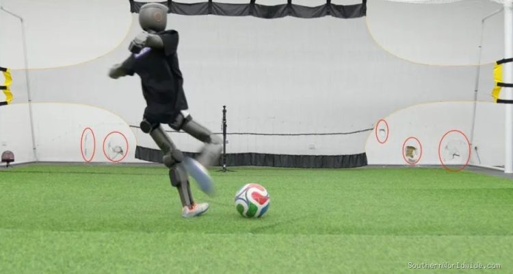 Robot Soccer Player Dents Wall with Powerful Kicks