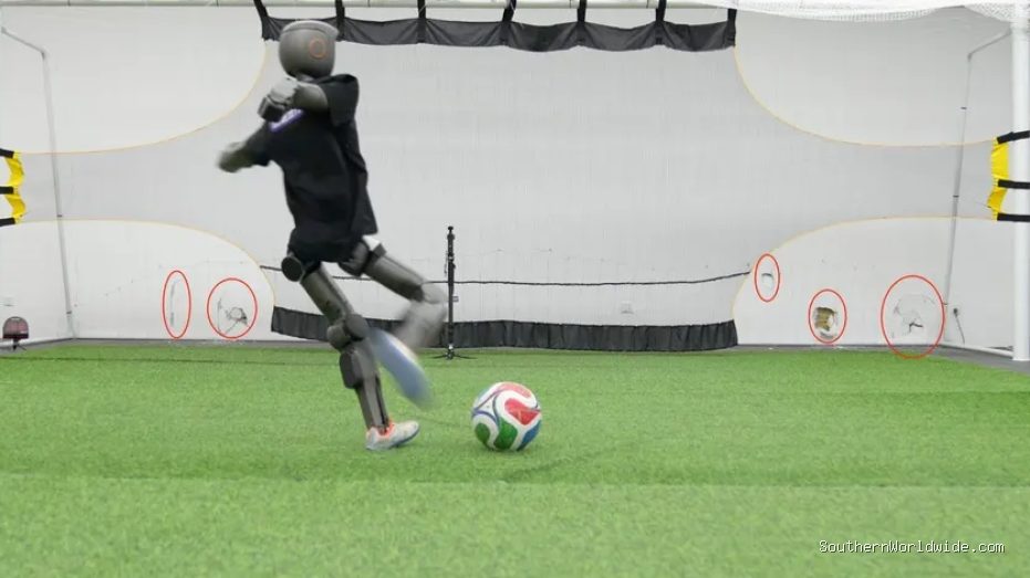 Robot Soccer Player Dents Wall with Powerful Kicks