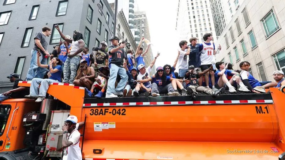 Knicks Fans Scale Vehicles, Many Locked Out of Packed Parade