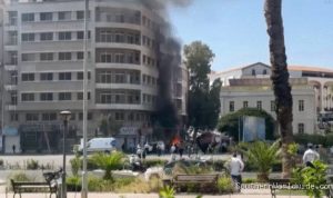 Video shows bomb hitting Damascus hotel where French President Macron is staying