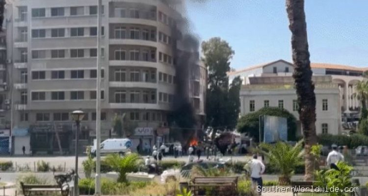 Video shows bomb hitting Damascus hotel where French President Macron is staying